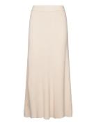 Ribbed Midi Skirt Knælang Nederdel Cream Mango