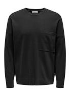 Onslamai Ovz 12 Ls Pocket Crew Knit Tops Knitwear Round Necks Black ONLY & SONS