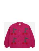 Bobo Cherry Intarsia Cardigan Tops Knitwear Cardigans Pink Bobo Choses