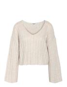 Nmnina L/S V-Neck Crop Knit Fwd S* Tops Knitwear Jumpers Cream NOISY MAY