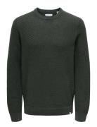 Onsfoster Life Reg 7 Struc Crew Knit Tops Knitwear Round Necks Green ONLY & SONS