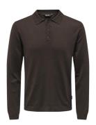 Onswyler Life Ls Polo Knit Tops Knitwear Long Sleeve Knitted Polos Brown ONLY & SONS