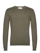 Slhberg Ls Knit V-Neck Noos Tops Knitwear V-necks Khaki Green Selected Homme