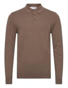 Slhberg Ls Knit Polo Noos Tops Knitwear Long Sleeve Knitted Polos Brown Selected Homme