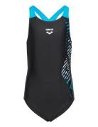 Girl's Arena Vortex Swimsuit V Back Black-Turquois Sport Swimsuits Black Arena