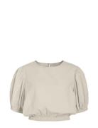 Viemma S/S Puffsleeve Crop Top/Ka Tops Crop Tops Short-sleeved Crop Tops Beige Vila