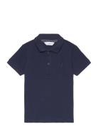 Textured Cotton Polo Shirt Tops T-shirts Polo Shirts Short-sleeved Polo Shirts Navy Mango