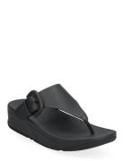 Lulu Covered-Buckle Raw-Edge Leather Toe-Thongs Shoes Summer Shoes Sandals Flip Flops Black FitFlop