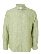 Slhregkylian-Linen Shirt Ls Cut Away Tops Shirts Casual Green Selected Homme