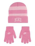 Nike Chunky Stripe Beanie And Gloves Set Accessories Headwear Hats Beanie Pink Nike