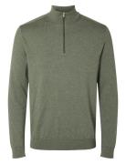 Slhberg Half Zip Cardigan Noos Tops Knitwear Half Zip Jumpers Green Selected Homme