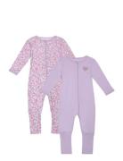 Nbfnightsuit 2P Zip Ff Petit Flower Noos Pyjamas Sie Jumpsuit Purple Name It