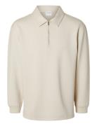 Slhrelax-Emanuel Soft Polo Zip Sweat Ex Tops Polos Long-sleeved Cream Selected Homme