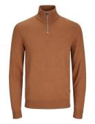 Jjeemil Knit Half Zip Noos Tops Knitwear Half Zip Jumpers Brown Jack & J S