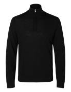 Slhtray Ls Knit Merino Half Zip Noos Tops Knitwear Half Zip Jumpers Black Selected Homme