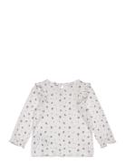 Ruffles Printed Blouse Tops T-shirts Long-sleeved T-Skjorte White Mango