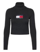 Tjw Melange Trtlnck Flag Sweater Tops Knitwear Turtleneck Black Tommy Jeans