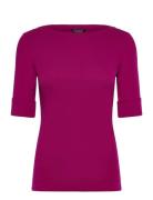 Stretch Cotton Boatneck Tee Tops T-shirts & Tops Short-sleeved Pink Lauren Ralph Lauren