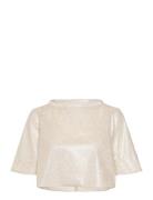 Lola Cropped Shimmer Tee Tops Crop Tops Short-sleeved Crop Tops Gold Ahlvar Gallery