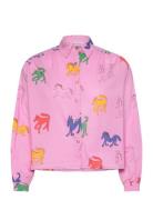 Wonder Horse Print Gathered Shirt Tops Shirts Long-sleeved Pink Bobo Choses