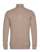 Mens Pullover Lg. Sleeve Crew-Neck Tops Knitwear Half Zip Jumpers Beige Denham