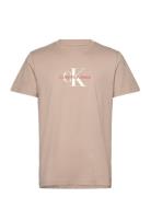 Distressed Monologo Tee Tops T-Kortærmet Skjorte Beige Calvin Klein Jeans