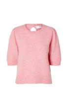 Slflulu Ss Open Back Knit O-Neck Noos Tops Knitwear Jumpers Pink Selected Femme