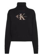 Chenille Monologo Sweater Tops Knitwear Turtleneck Black Calvin Klein Jeans