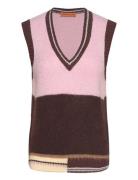 V Neckline Vest, 2283 Alpaca Stripe Vests Knitted Vests Pink STINE GOYA