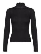 Long Sleeve T-Shirt W/ Lace Tops T-shirts & Tops Long-sleeved Black Rosemunde