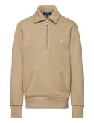 Fleece Quarter-Zip Pullover Tops Knitwear Pullovers Khaki Green Ralph Lauren Kids