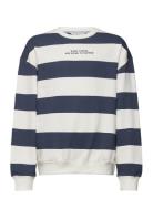 Striped Cotton-Blend Sweatshirt Tops Sweatshirts & Hoodies Sweatshirts Navy Mango