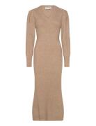 Vmangalina Ls V-Neck 7/8 Knit Dress Vma Maxikjole Festkjole Beige Vero Moda