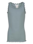 Beatha Silk Top W/ Lace Tops T-shirts Sleeveless Blue Rosemunde Kids