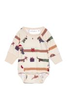 Bamboo Body L.s Santa Dogs 65 86/92 Bodies Short-sleeved Cream Geggamoja