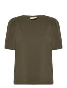 Fqfenja-Tee-Puff Tops T-shirts & Tops Short-sleeved Khaki Green FREE/QUENT