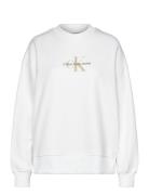 Textured Monologo Crewneck Tops Sweatshirts & Hoodies Sweatshirts White Calvin Klein Jeans