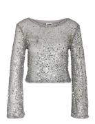 Nmpaila L/S Net Cropped Bell Sleeve Top Tops T-shirts & Tops Long-sleeved Grey NOISY MAY