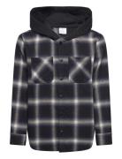 Shirt Checked With Hood Tops Sweatshirts & Hoodies Hoodies Black Lindex