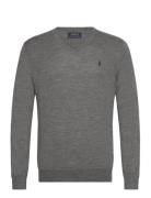 Slim Fit Washable Wool V-Neck Sweater Tops Knitwear V-necks Grey Polo Ralph Lauren