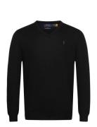 Slim Fit Washable Wool V-Neck Sweater Tops Knitwear V-necks Black Polo Ralph Lauren