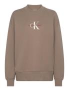 Textured Monologo Crewneck Tops Sweatshirts & Hoodies Sweatshirts Beige Calvin Klein Jeans