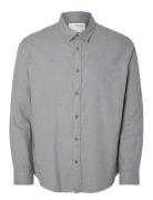 Slhslimowen-Brushed Shirt Ls Noos Tops Shirts Casual Grey Selected Homme