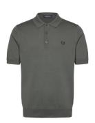 Classic Knitted Shirt Tops Knitwear Short Sleeve Knitted Polos Green Fred Perry