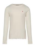 Embroidered Rib Longsleeve Tops T-shirts Long-sleeved T-Skjorte Cream Tom Tailor