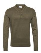 Long Sleeve Knitted Poloshirt Tops Knitwear Long Sleeve Knitted Polos Green Lindbergh