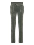 Del Ray Classic Velour Pant Pocket Design Beach Sand Bottoms Trousers Joggers Green Juicy Couture