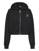 Embroidered Ck Zip Through Tops Sweatshirts & Hoodies Hoodies Black Calvin Klein Jeans