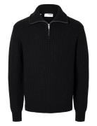 Slhland Ls Knit Half Zip Tops Knitwear Half Zip Jumpers Black Selected Homme