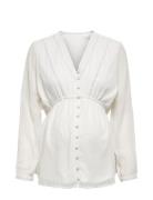 Olmbettina Ls V-Neck Dnm Blouse Wvn Tops Blouses Long-sleeved White Only Maternity